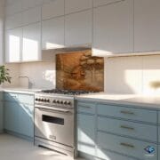 Bronze Cottage Landscape Glass Backsplash – Rustic Countryside UV Printed Panel – Tempered Glass Stove Wall Art - Image 7