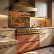 Bronze Cottage Landscape Glass Backsplash – Rustic Countryside UV Printed Panel – Tempered Glass Stove Wall Art - Image 6