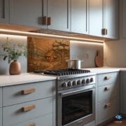 Bronze Cottage Landscape Glass Backsplash – Rustic Countryside UV Printed Panel – Tempered Glass Stove Wall Art - Image 5