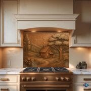 Bronze Cottage Landscape Glass Backsplash – Rustic Countryside UV Printed Panel – Tempered Glass Stove Wall Art - Image 9