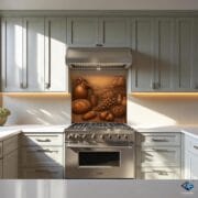 Rustic Kitchen Still Life Backsplash – Bronze Tempered Glass Panel with Bread and Fruit – UV Printed Stove Wall Art - Image 8