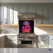Neon Mushroom Backsplash Panel – Psychedelic UV Printed Tempered Glass Art for Modern Kitchens - Elegant Kitchen Backsplash by UVionArt - Image 8