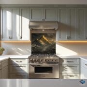 Golden Mountain Peaks UV Printed Tempered Glass Backsplash – Dramatic Winter Landscape Kitchen Art - Image 8