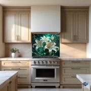 White Lily Glass Kitchen Backsplash – UV Printed Floral Wall Panel for Modern Decor - Elegant Tempered Glass Backsplash by UVionArt - Image 10