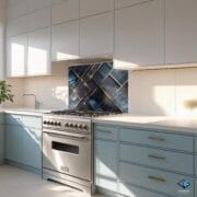 Geometric Marble Glass Backsplash | UV Printed Tempered Kitchen Panel | Gold & Navy Heat Resistant Stove Wall Art | Modern Decor - Image 7