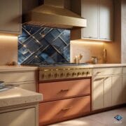 Geometric Marble Glass Backsplash | UV Printed Tempered Kitchen Panel | Gold & Navy Heat Resistant Stove Wall Art | Modern Decor - Image 6