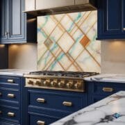 Pastel Marble Glass Backsplash | UV Printed Geometric Tempered Panel | Gold Line Kitchen Wall Art | Heat Resistant Modern Decor - Image 3