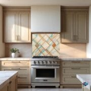 Pastel Marble Glass Backsplash | UV Printed Geometric Tempered Panel | Gold Line Kitchen Wall Art | Heat Resistant Modern Decor - Image 10