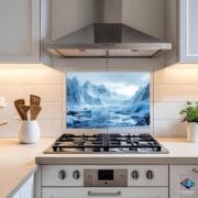 Glacier Landscape Glass Backsplash | UV Printed Tempered Panel | Arctic Nature Wall Art for Kitchen | Ice Blue Heat Resistant Decor