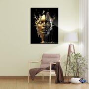 Golden Liquid Face Glass Wall Art | UV Printed Abstract Portrait | Luxury Tempered Glass Panel | Modern Bold Home Decor by UVionArt - Image 5