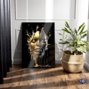 Golden Liquid Face Glass Wall Art | UV Printed Abstract Portrait | Luxury Tempered Glass Panel | Modern Bold Home Decor by UVionArt - Image 3