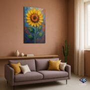 Sunflower Glass Wall Art | UV Printed Tempered Panel | Textured Oil Painting Style Floral Artwork | Vibrant Nature Home Decor - Image 6