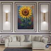 Sunflower Glass Wall Art | UV Printed Tempered Panel | Textured Oil Painting Style Floral Artwork | Vibrant Nature Home Decor - Image 2