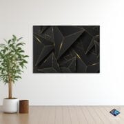 Black Geometric Glass Wall Art | UV Printed Abstract Gold Line Design | Modern Luxury Tempered Panel | Bold Horizontal Home Decor