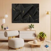 Black Geometric Glass Wall Art | UV Printed Abstract Gold Line Design | Modern Luxury Tempered Panel | Bold Horizontal Home Decor - Image 3