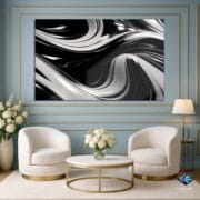 Black and Silver Fluid Glass Wall Art | UV Printed Abstract Waves | Modern Glossy Tempered Panel | Luxury Metallic Look Home Decor - Image 8