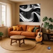 Black and Silver Fluid Glass Wall Art | UV Printed Abstract Waves | Modern Glossy Tempered Panel | Luxury Metallic Look Home Decor - Image 6