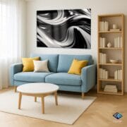 Black and Silver Fluid Glass Wall Art | UV Printed Abstract Waves | Modern Glossy Tempered Panel | Luxury Metallic Look Home Decor - Image 10