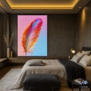Colorful Feather Glass Wall Art | UV Printed Tempered Panel | Pastel Pink Blue Gradient Decor | Soft Boho Modern Home Wall Accent - Image 5